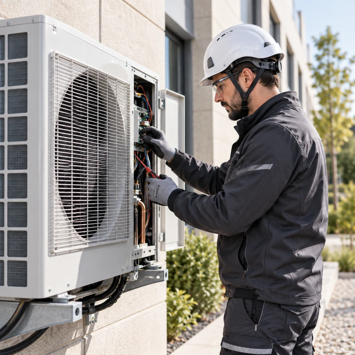 Technicien intervenant sur une installation de climatisation